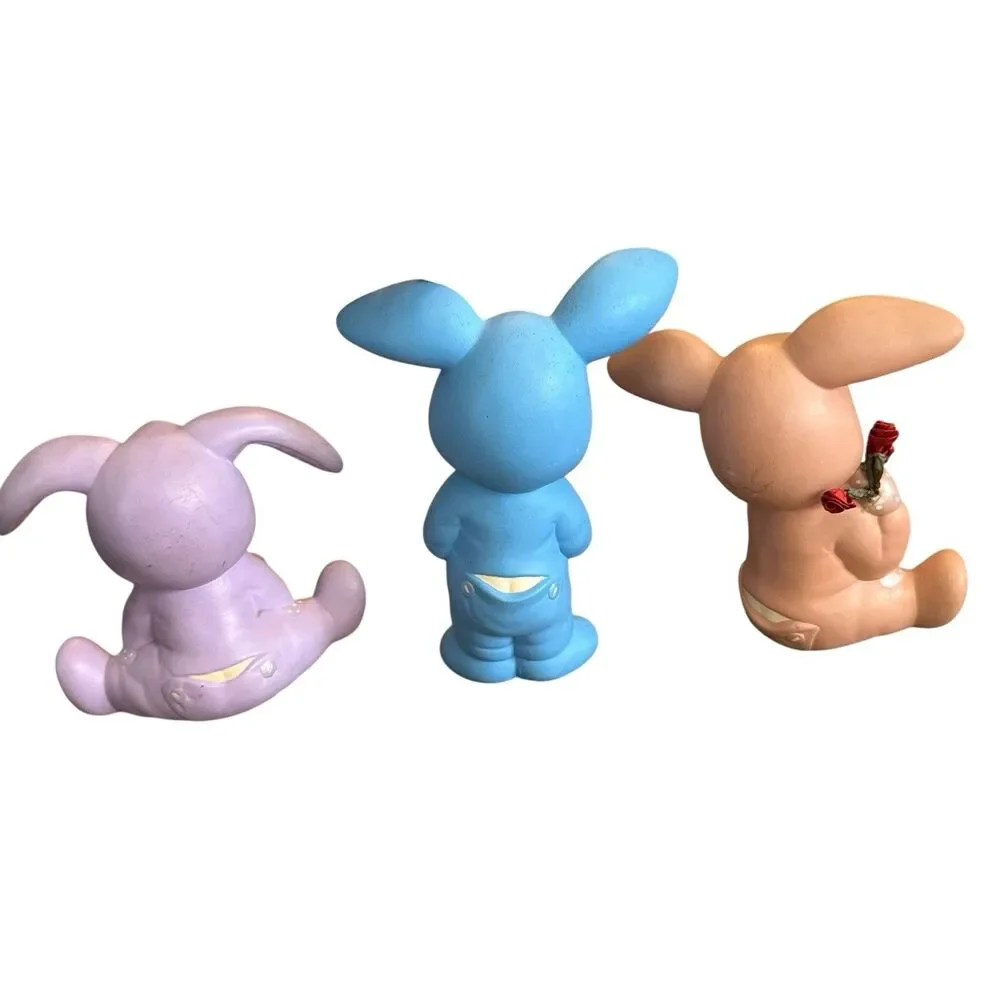 ADORABLE Vintage lot of 3 Ceramic Hand Painted‎ Pastel Sweet Tot Bunnies